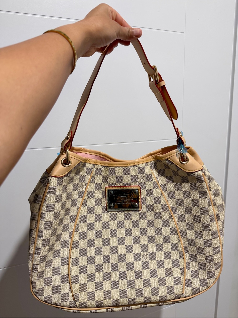 Louis Vuitton Damier Azur Tote with Tan Trim and Pink Lining